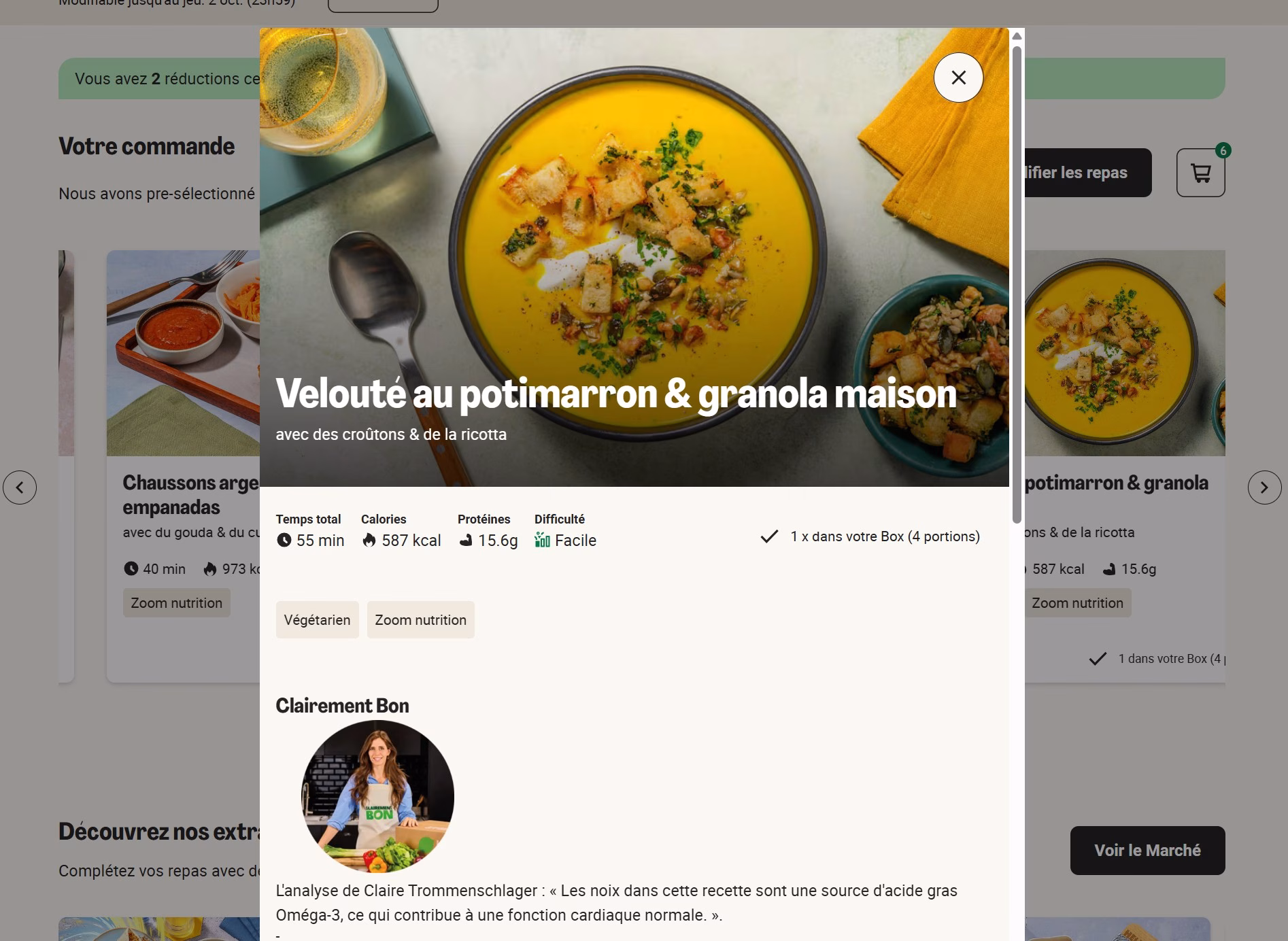 recette Velouté au potimarron & granola maison