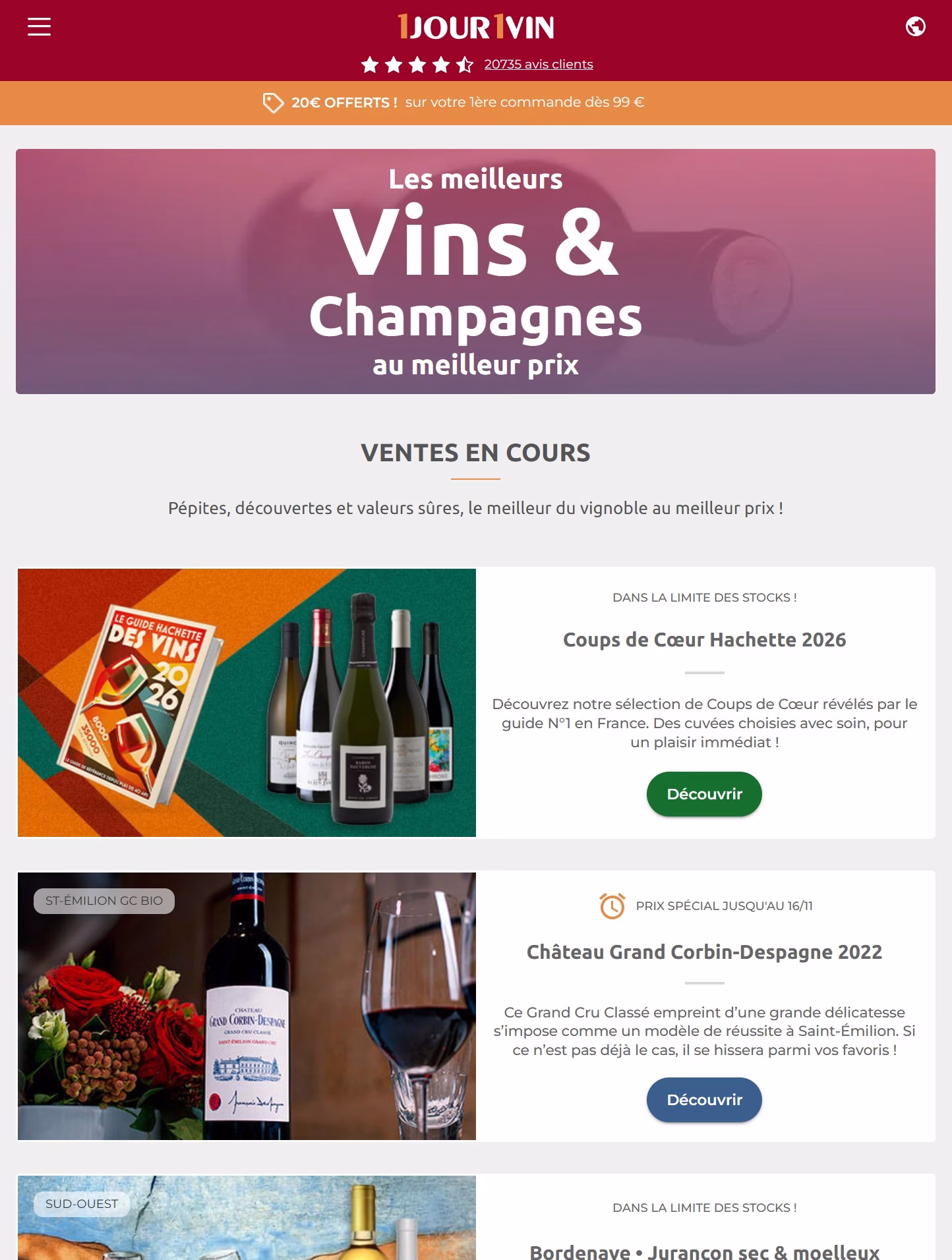 www.1jour1vin.com/fr ventes privées de vins et spiritueux