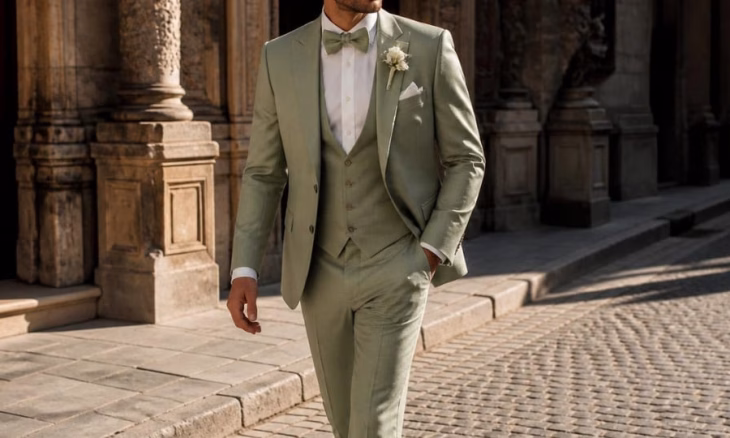 Costume de mariage vert sauge