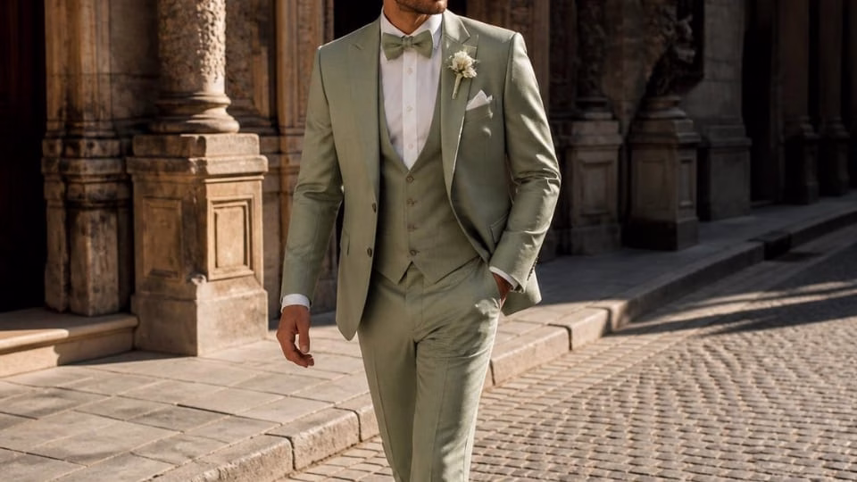 Costume de mariage vert sauge